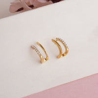 Chic Gold Plated Double Row Huggie Hoop Earrings with Pave-Set Brilliant White Crystals