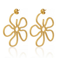 Bold Gold Plated Hollow Out Graphic Floral Hoop Earrings