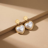 Vintage Gold Plated Heart Drop Earrings with Iridescent Mother of Pearl Inlay