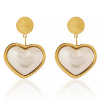 Vintage Gold Plated Heart Drop Earrings with Iridescent Mother of Pearl Inlay