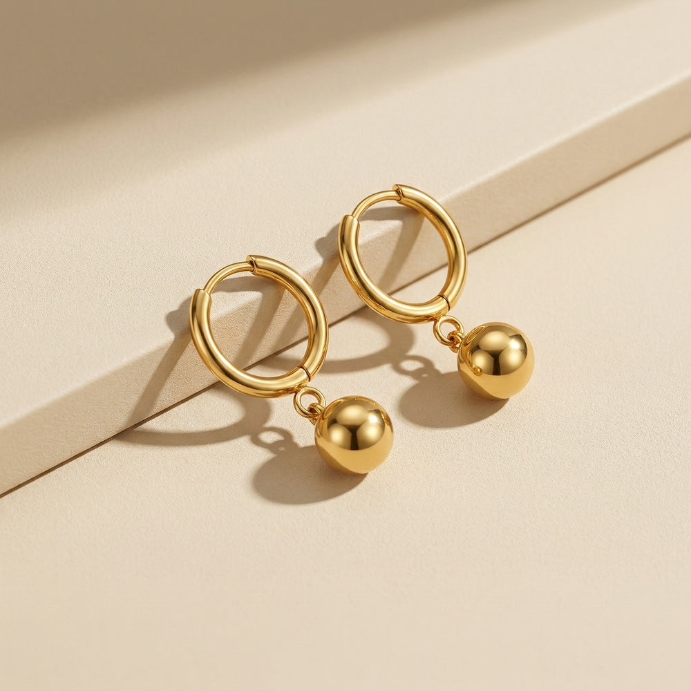 Minimalist Gold Plated Polished Ball Drop Huggie Hoop Earrings for Modern