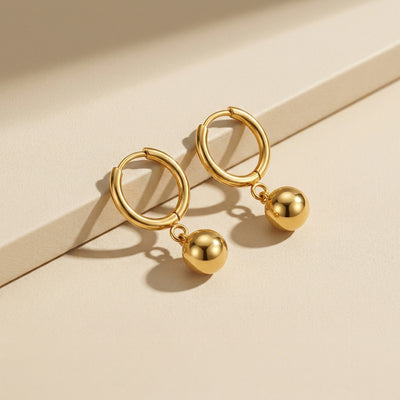Minimalist Gold Plated Polished Ball Drop Huggie Hoop Earrings for Modern - Second Image