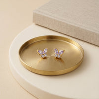 Dainty Gold Plated Butterfly Stud Earrings with Marquise-Cut Pink Amethyst Crystals