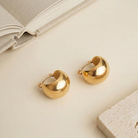Classic Gold Plated High-Polish Chunky Dome Huggie Hoop Earrings for Everyday