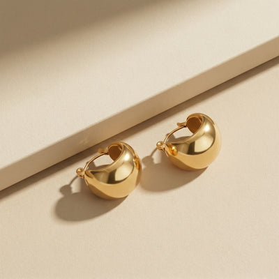 Classic Gold Plated High-Polish Chunky Dome Huggie Hoop Earrings for Everyday