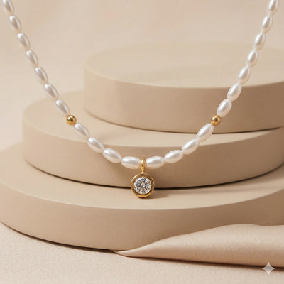 Luxury White Pearl Necklace with Solitaire Cubic Zirconia - Second Image