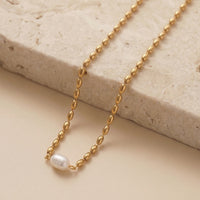 Baroque Pearl Pendant with Gold Oval Bead Chain