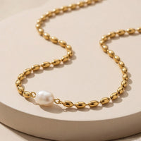 Baroque Pearl Pendant with Gold Oval Bead Chain