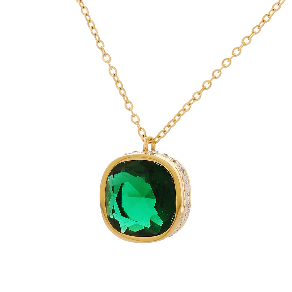 Classic Emerald Green Gemstone Pendant on Link Chain