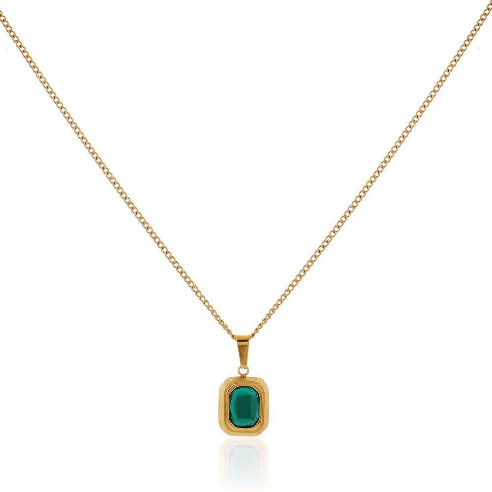 Luxury Cushion Cut Emerald Green Crystal Pendant Necklace
