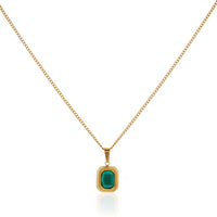 Luxury Cushion Cut Emerald Green Crystal Pendant Necklace