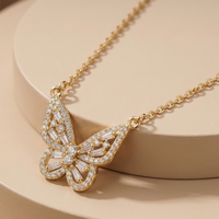 Sparkling Crystal Studded Butterfly Pendant Necklace