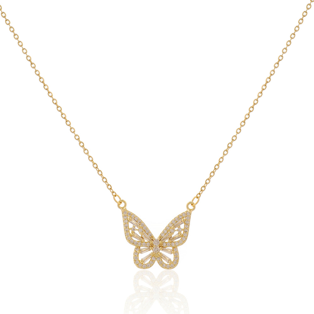 Sparkling Crystal Studded Butterfly Pendant Necklace