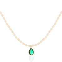 Vintage Style Pear Cut Emerald Drop Pendant on Pearl String