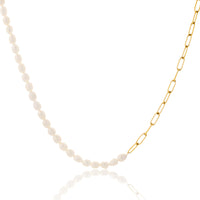 Modern Half-and-Half Pearl and Paperclip Link Chain Necklace