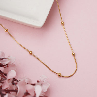 Sleek Gold Bead Snake Chain Necklace - Second Image