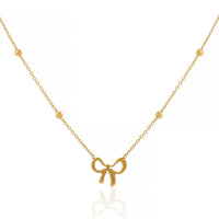 Elegant Gold Ribbon Bow Pendant Necklace with a Bead Chain