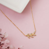 Sparkling Crystal Studded Olive Branch Leaf Pendant Necklace