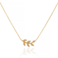 Sparkling Crystal Studded Olive Branch Leaf Pendant Necklace