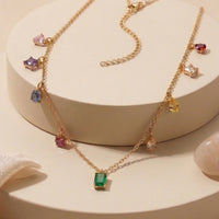 Vibrant Multi-Color Rainbow Gemstone Charm Necklace