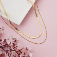 Luxury Dual Layered Herringbone Flat Snake Chain Necklace
