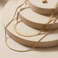 Luxury Dual Layered Herringbone Flat Snake Chain Necklace