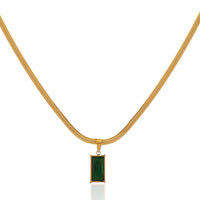 Luxury Emerald Baguette Crystal Pendant on Flat Herringbone Snake Chain