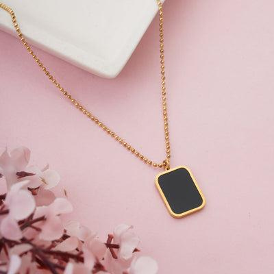Sophisticated Black Onyx Style Rectangular Pendant with Engraved Backing - Second Image