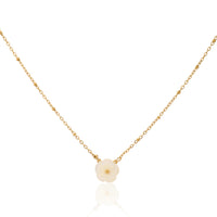 Dainty Carved Shell Flower Pendant on Gold Satellite Bead Chain