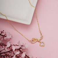 Adorable Pink Heart Crystal Pendant with Sparkling Ribbon Bow Charm