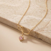 Adorable Pink Heart Crystal Pendant with Sparkling Ribbon Bow Charm