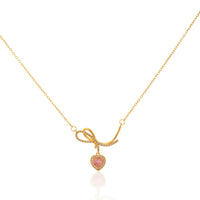 Adorable Pink Heart Crystal Pendant with Sparkling Ribbon Bow Charm