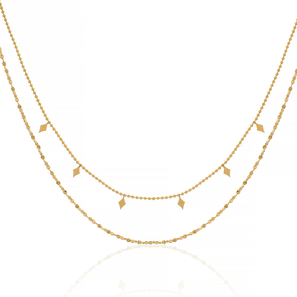 Trendy Double Layered Gold Chain with Geometric Diamond Shaped Charms