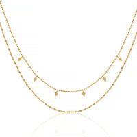 Trendy Double Layered Gold Chain with Geometric Diamond Shaped Charms