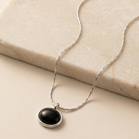 Classic Circular Black Onyx Style Pendant on Delicate Silver Chain