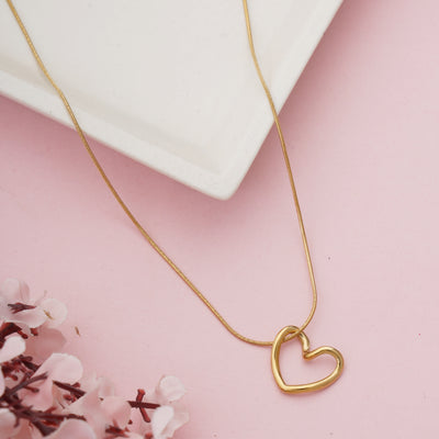 Dainty Gold Plated Open Heart Silhouette Pendant on Sleek Snake Chain - Second Image