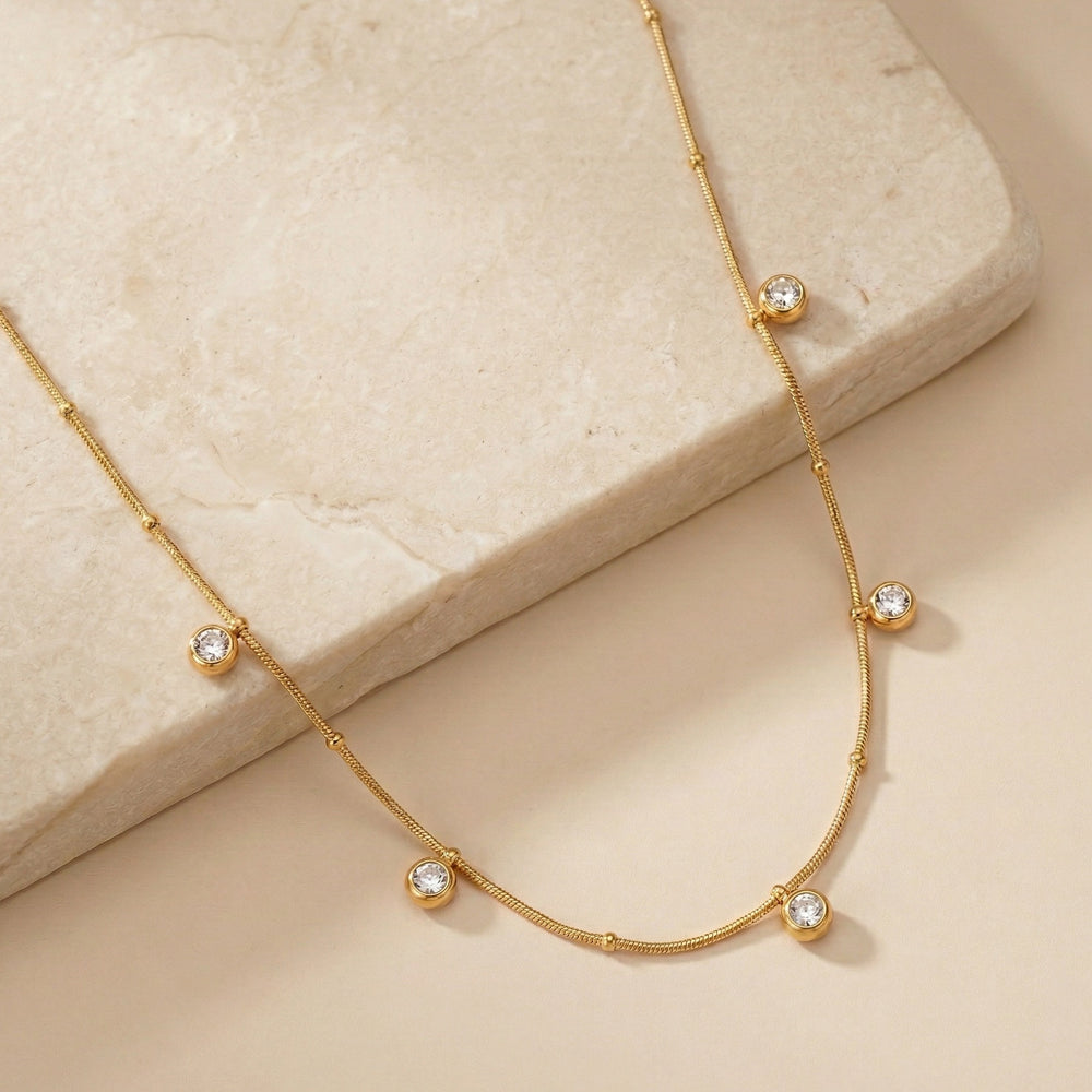 Elegant Satellite Bead Chain Necklace with Hanging Round Crystal Charms