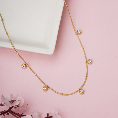 Elegant Satellite Bead Chain Necklace with Hanging Round Crystal Charms - Second Image