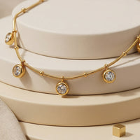Elegant Satellite Bead Chain Necklace with Hanging Round Crystal Charms