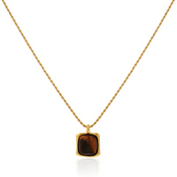 Natural Tiger's Eye Gemstone Square Pendant on Twisted Rope Chain