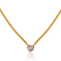Stunning Heart Cut Pinkish-White Crystal Pendant on Thick Flat Link Chain