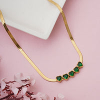 Luxury Multi-Heart Emerald Gemstone Choker on flat Herringbone Snake Chain