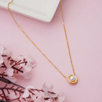 Minimalist Organic Bezel Set Pearl Pendant Necklace