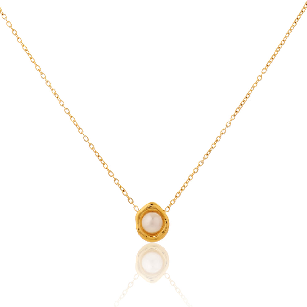 Minimalist Organic Bezel Set Pearl Pendant Necklace