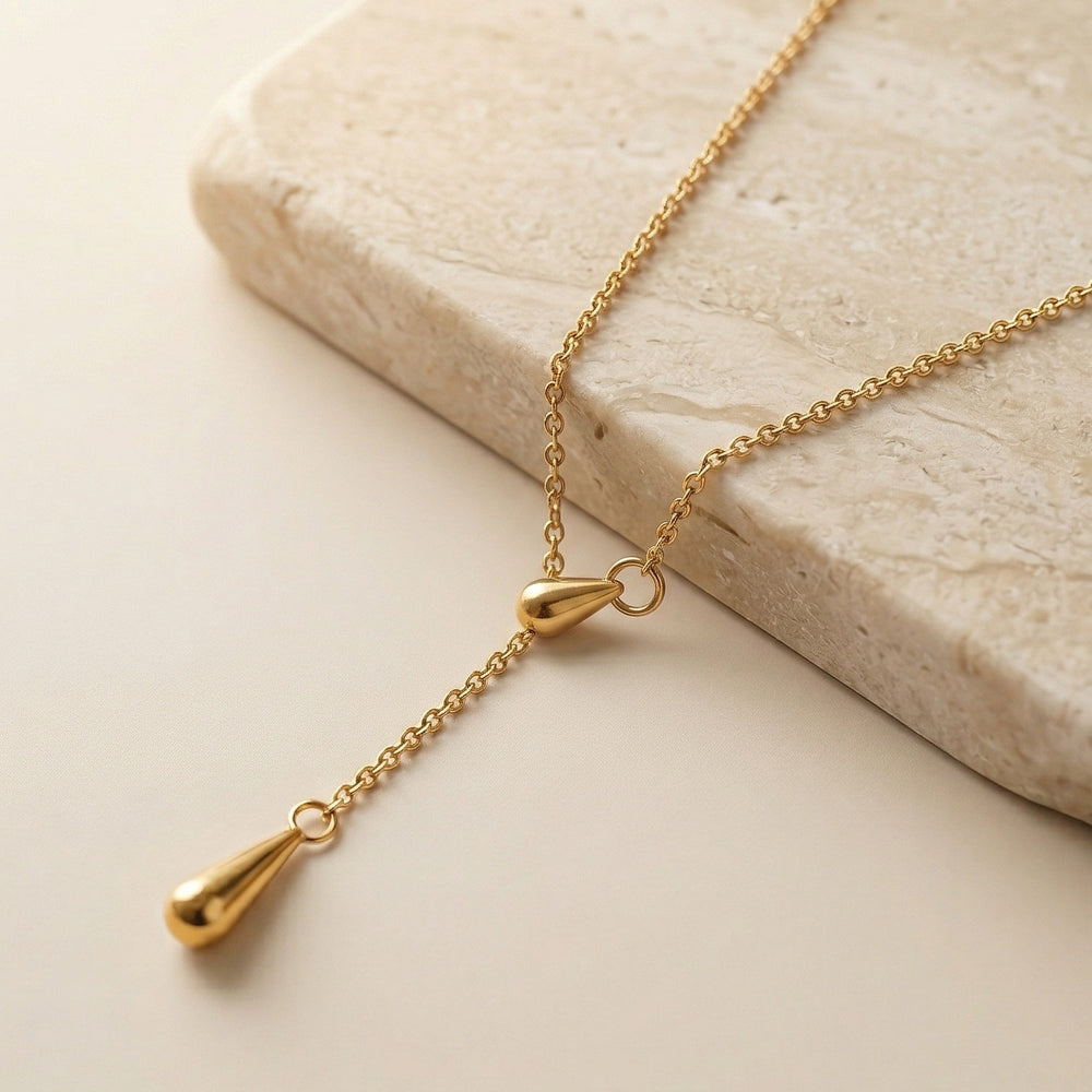 Sleek Teardrop Lariat Drop Necklace