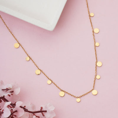 Trendy Gold Disc Coin Tassel Necklace - Second Image