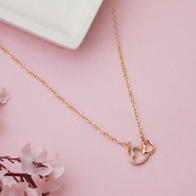 Sparkling Interlocking Double Heart Pendant Necklace - Second Image