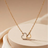 Sparkling Interlocking Double Heart Pendant Necklace