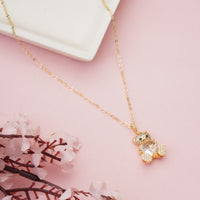 Crystal Studded Teddy Bear Pendant with a Heart Gemstone