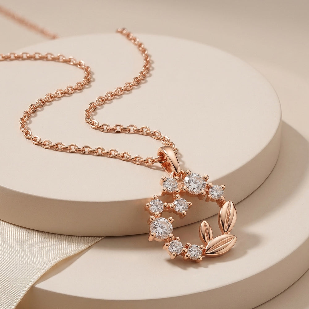Elegant Rose Gold Floral Wreath Pendant with Crystal Accents